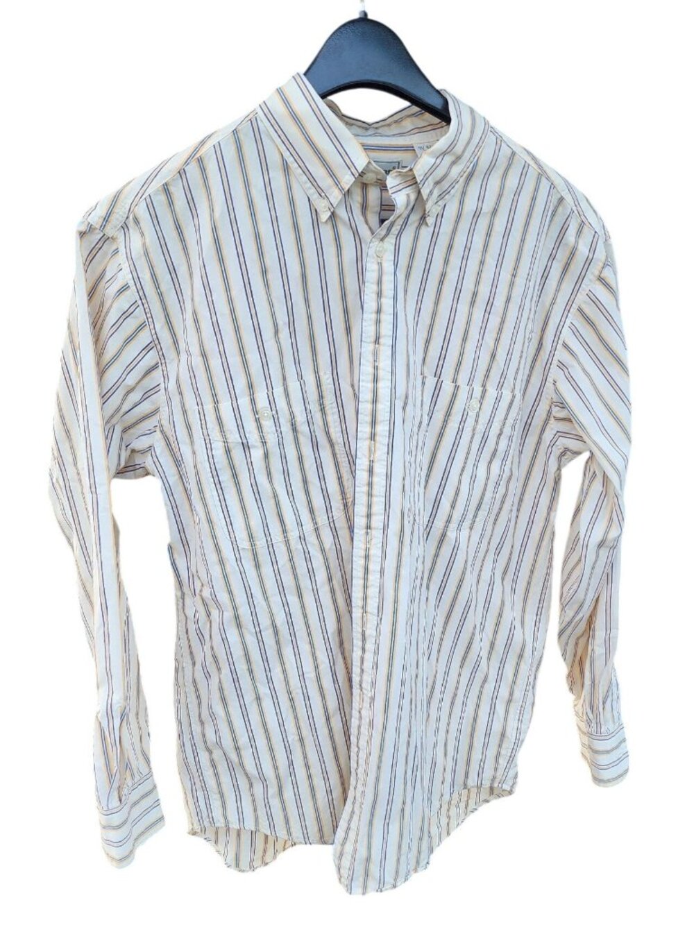 L.L. Bean Mens Medium Regular Long-Sleeve Button-Up Shirt Striped 100% Cotton